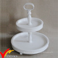 Kd Shabby Chic Antique White 2 Bandeja de bandeja de madeira cansado para Home Decor, suporte de bolo